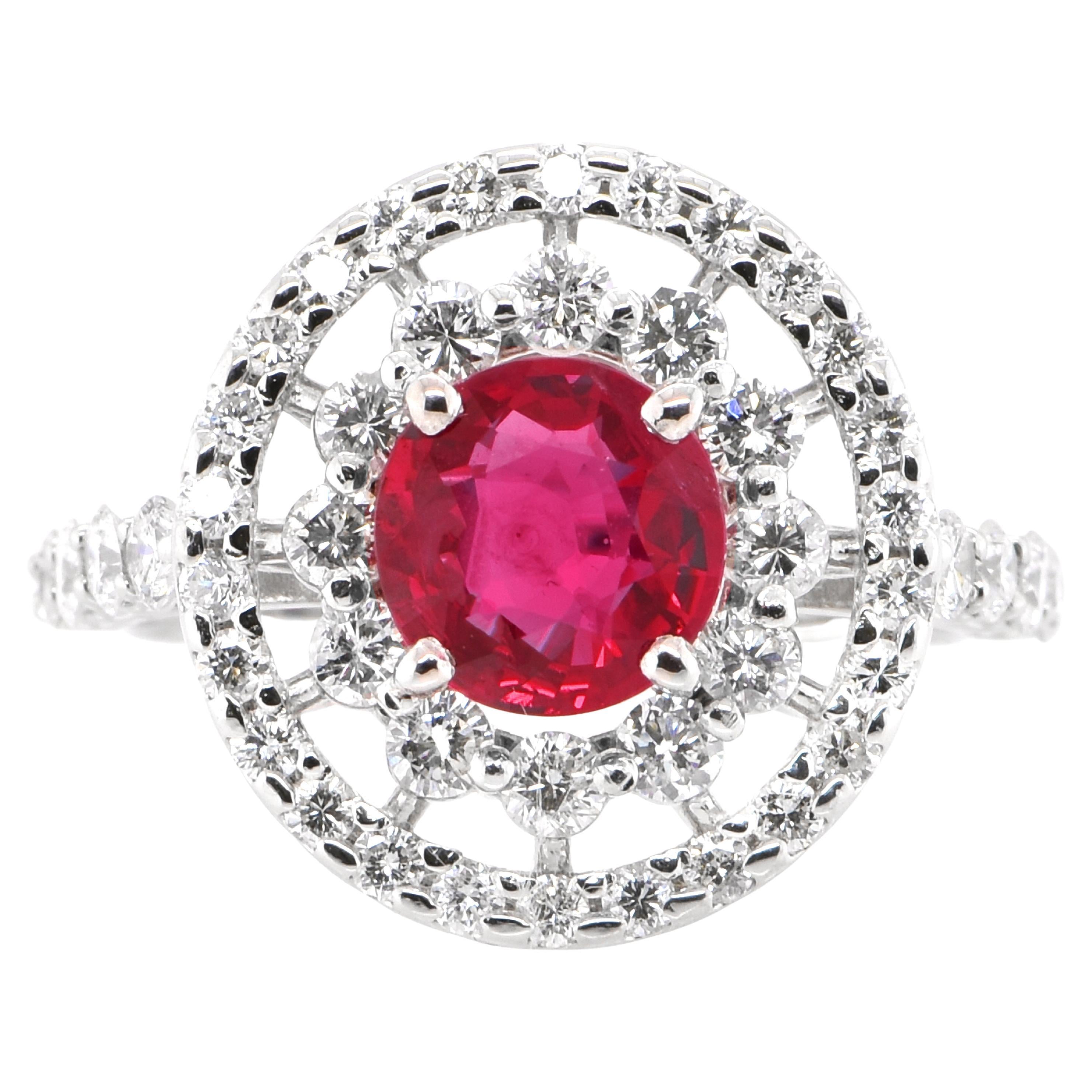 GIA Certified 1.28 Carat Siam Ruby and Diamond Ring Set in Platinum For Sale