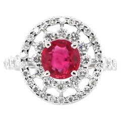 GIA Certified 1.28 Carat Siam Ruby and Diamond Ring Set in Platinum