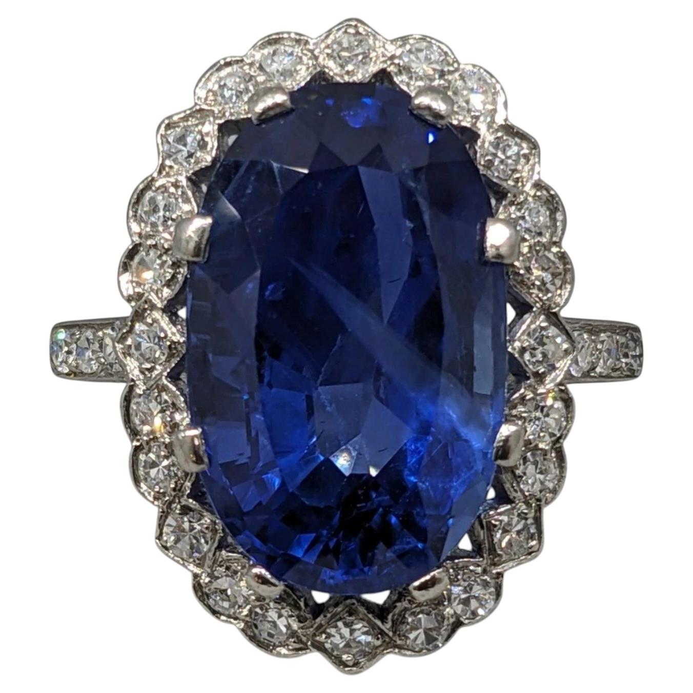 GIA Certified 12.81 ct Unheated Burma Sapphire Diamond Ring in Platinum