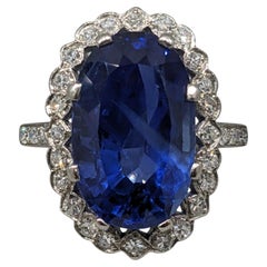 GIA Certified 12.81 ct Unheated Burma Sapphire Diamond Ring in Platinum