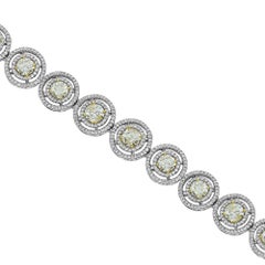 GIA Certified 12.83 Carats Yellow Diamond White and Yellow Gold Bracelet