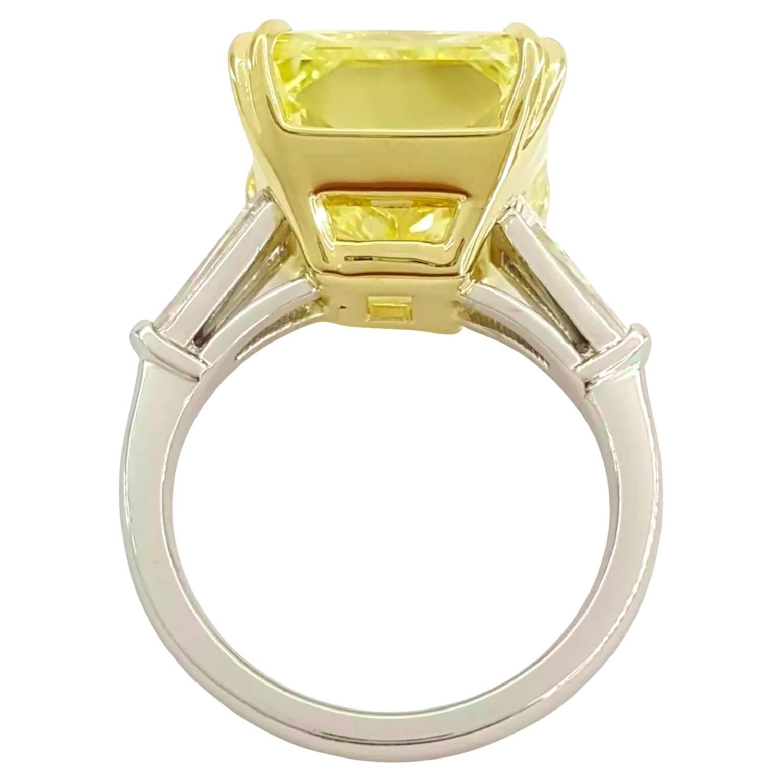 Radiant Cut GIA Certified 12.87 Carat Fancy Intense Diamond Engagement Platinum Ring For Sale