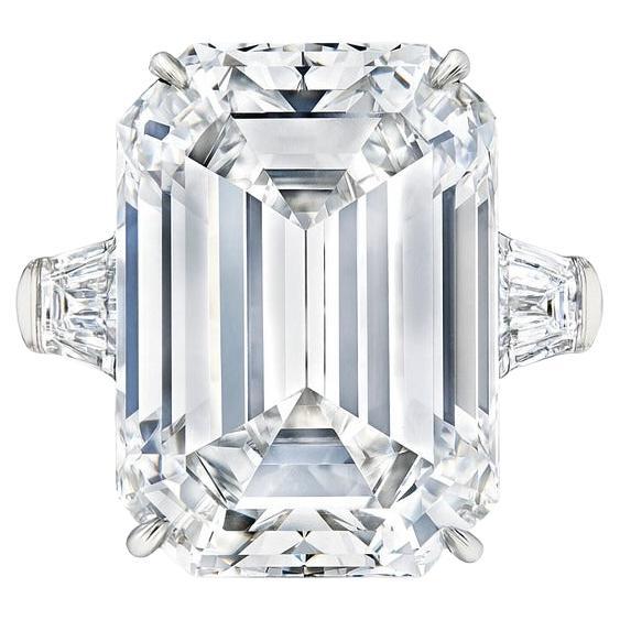 GIA Certified 12.88 Carat Emerald Cut Diamond Ring with Tapered Baguettes in 18K For Sale