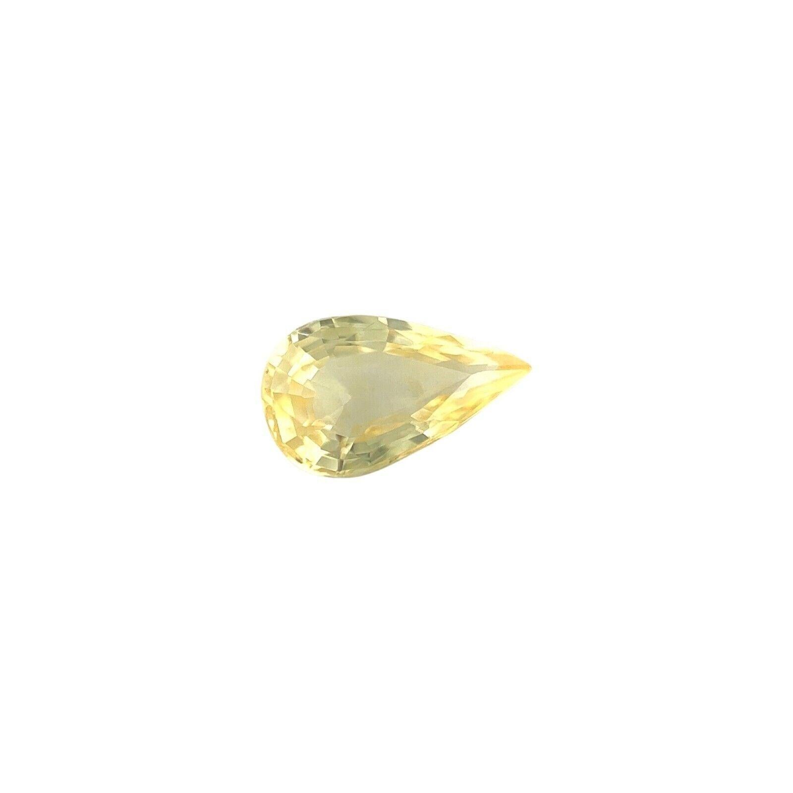 GIA Certified 1.28Ct Ceylon Sapphire Untreated Vivid Yellow Pear Cut

Saphir jaune naturel non traité certifié par la GIA.
Saphir non chauffé de 1,28 carat d'une belle couleur jaune vif.
Elle présente également une excellente clarté, une pierre très