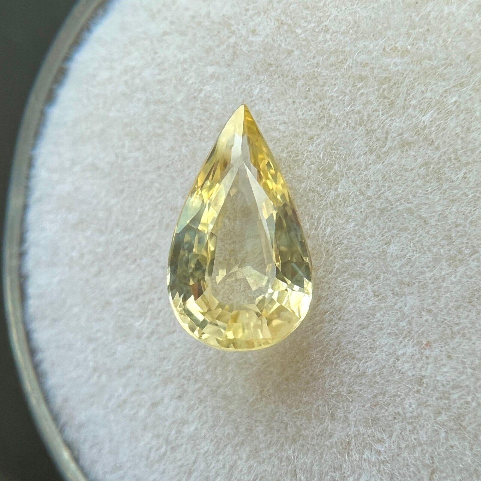 Women's or Men's GIA Certified 1.28Ct Ceylon Sapphire Untreated Vivid Yellow Pear Cut For Sale