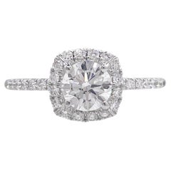 GIA Certified 1.28ctw Round Diamond Pave Halo Engagement Wedding Ring Set
