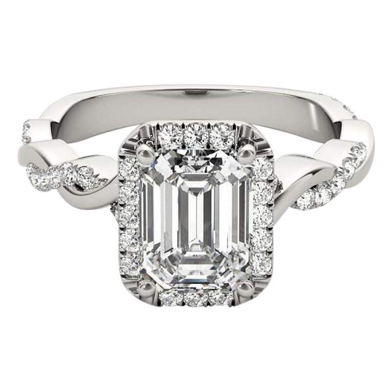Bague à diamant Emerald Halo certifiée GIA de 1.29 carats à anneau tressé