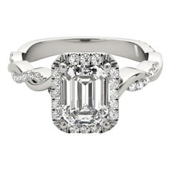 GIA Certified 1.29 Carat Braided Band Emerald Halo Diamond Ring