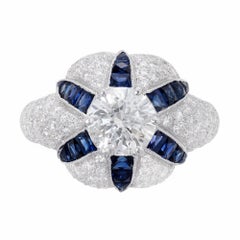 GIA Certified 1.29 Carat Calibre Sapphire Diamond Platinum Domed Engagement Ring
