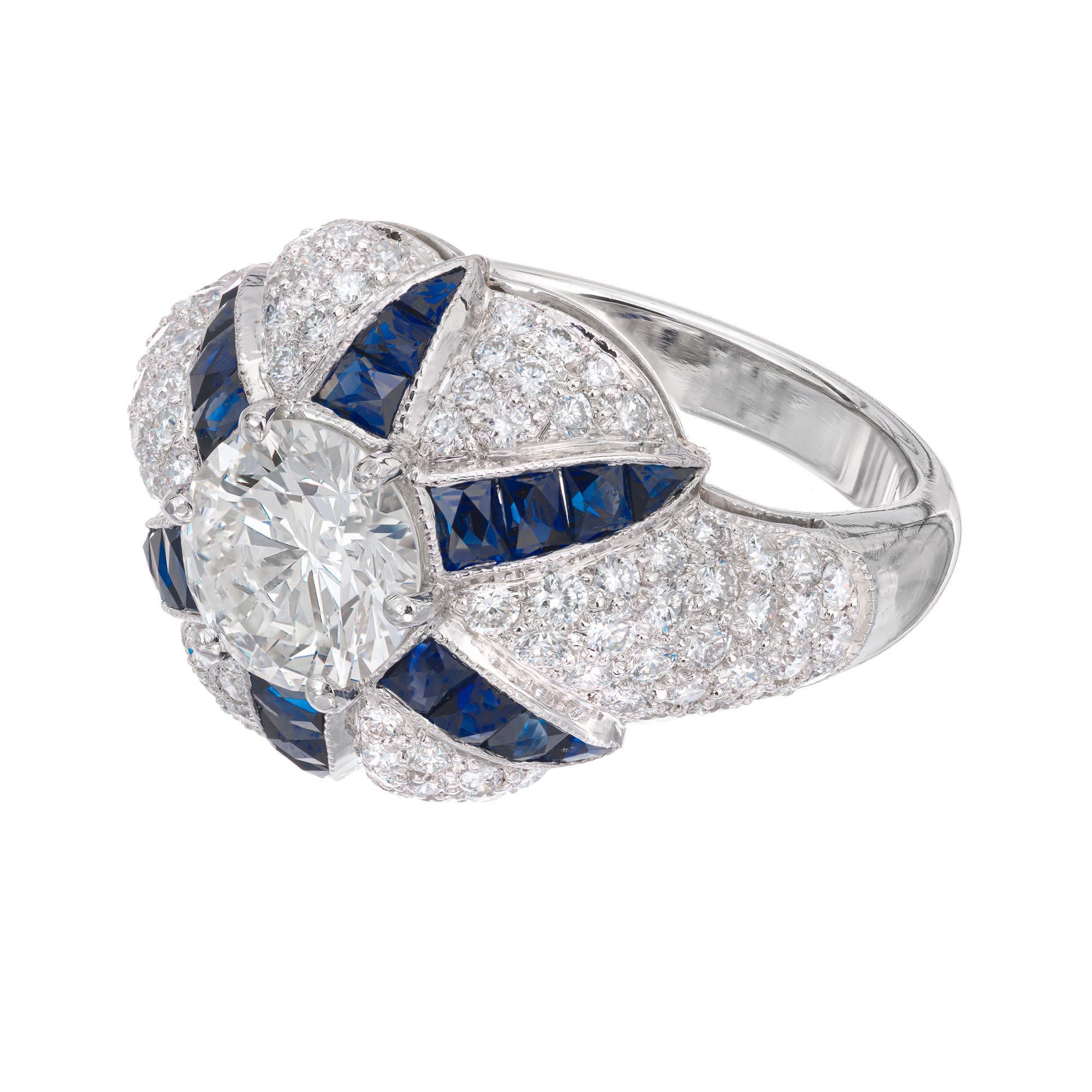 Verlobungsring mit GIA-zertifiziertem 1,29 Karat Saphir und Diamant in Platin mit Kuppel im Zustand „Gut“ im Angebot in Stamford, CT