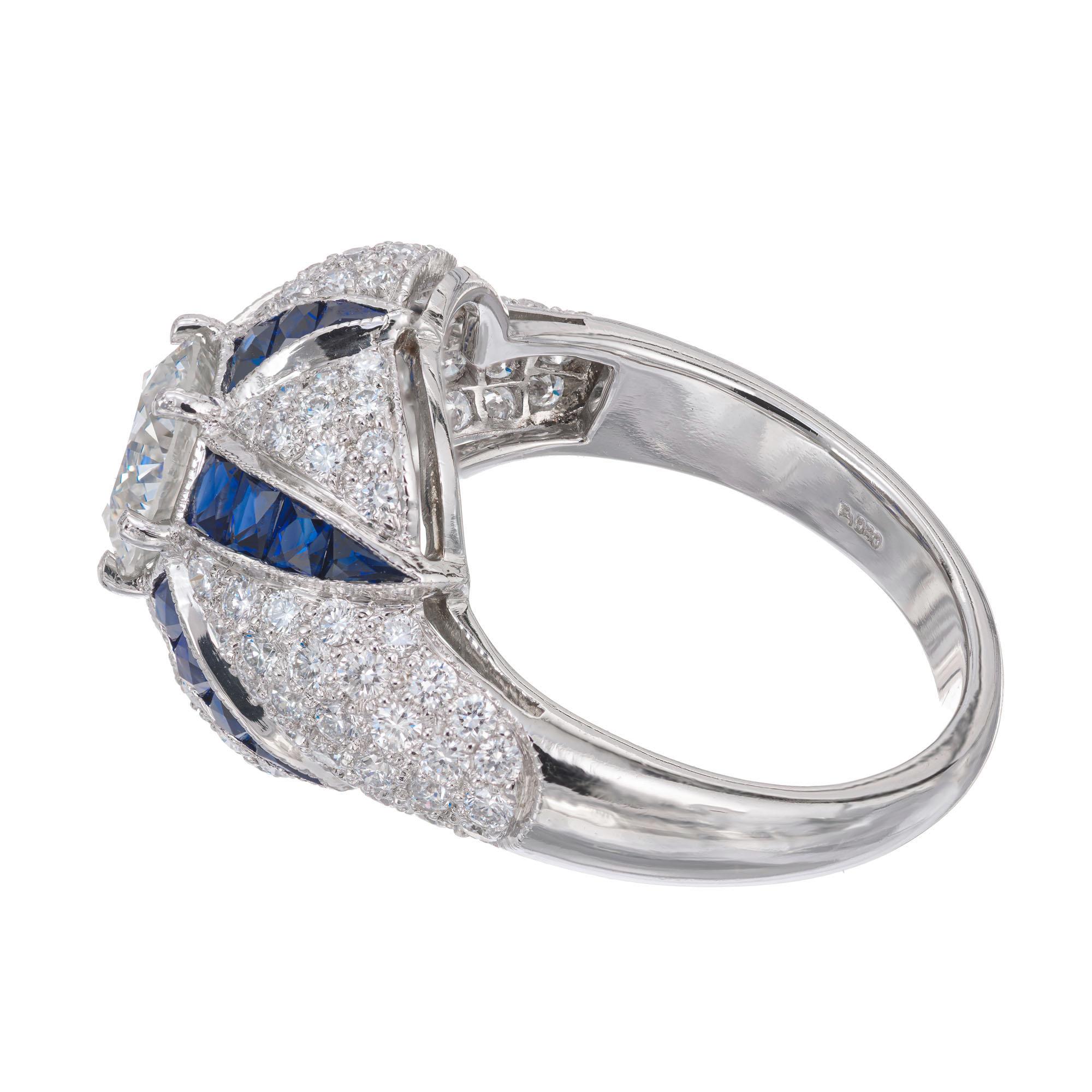 Bague de fiançailles dôme en platine avec saphir de calibre certifié GIA de 1,29 carat et diamants Pour femmes en vente