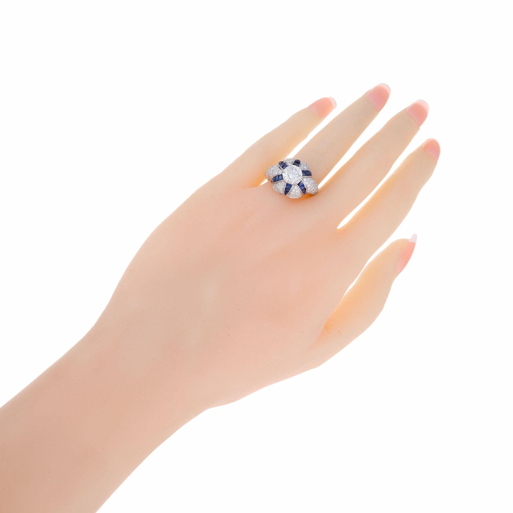 Bague de fiançailles dôme en platine avec saphir de calibre certifié GIA de 1,29 carat et diamants en vente 3