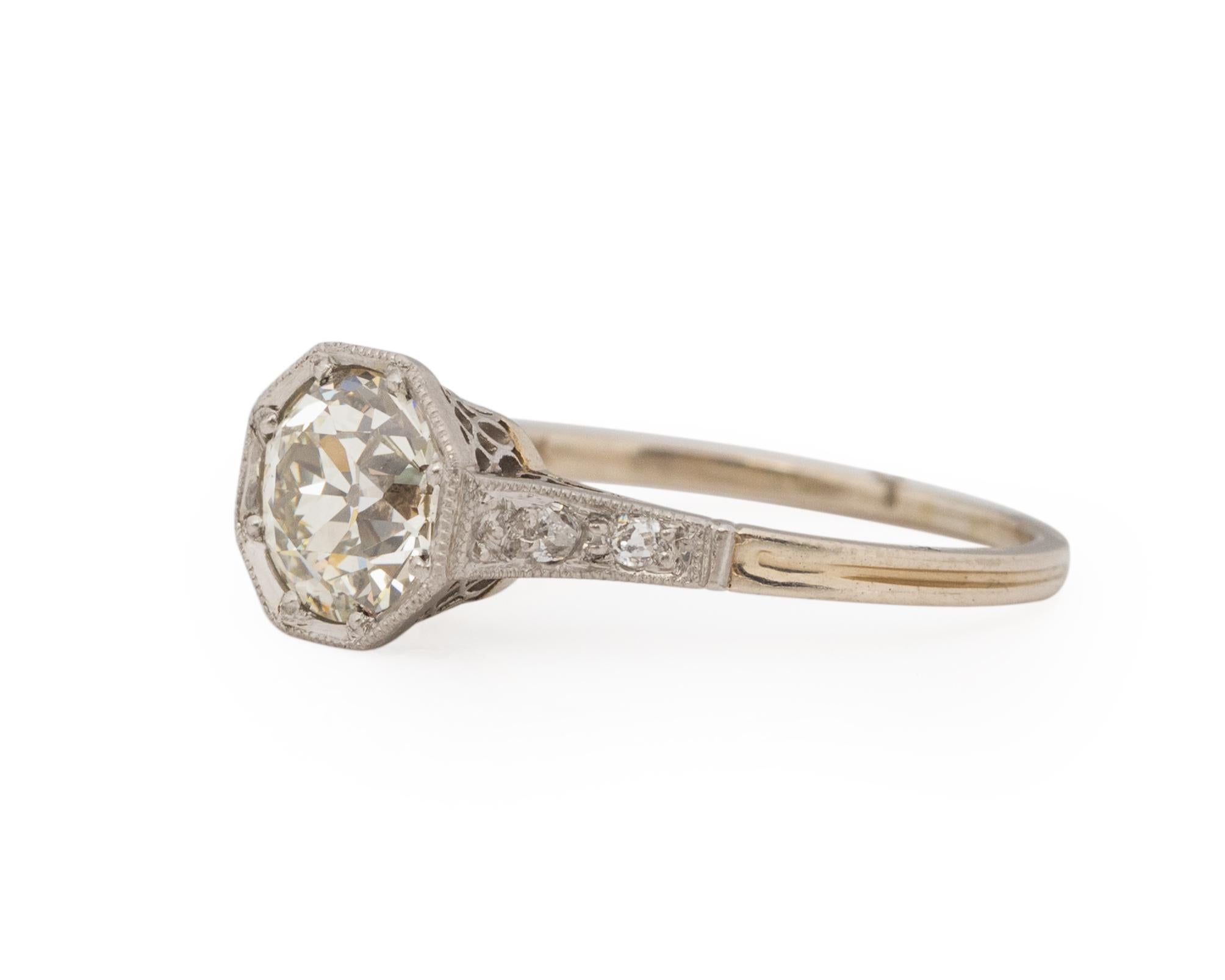 Old European Cut GIA Certified 1.29 Carat Edwardian Diamond Platinum & 14 Karat Engagement Ring For Sale