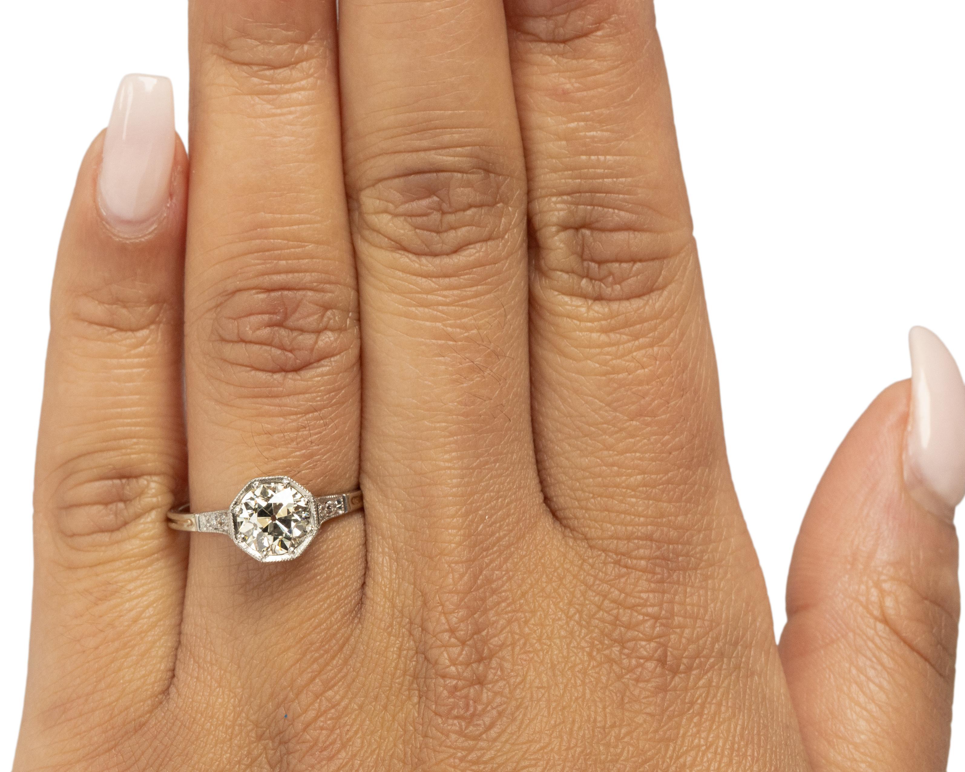 Bague de fiançailles en platine et or 14 carats avec diamant édouardien certifié GIA de 1,29 carat Bon état - En vente à Atlanta, GA