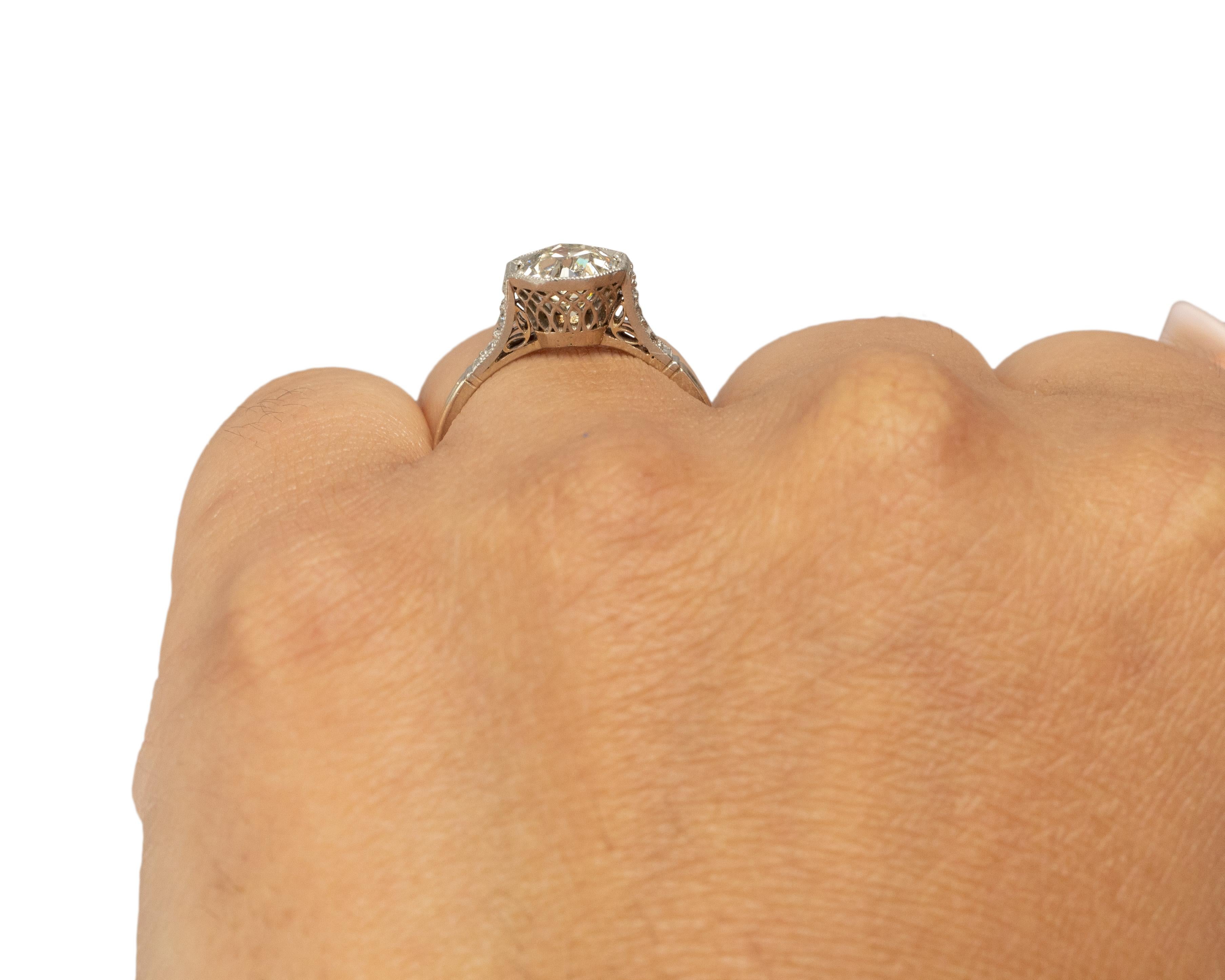 Bague de fiançailles en platine et or 14 carats avec diamant édouardien certifié GIA de 1,29 carat Pour femmes en vente