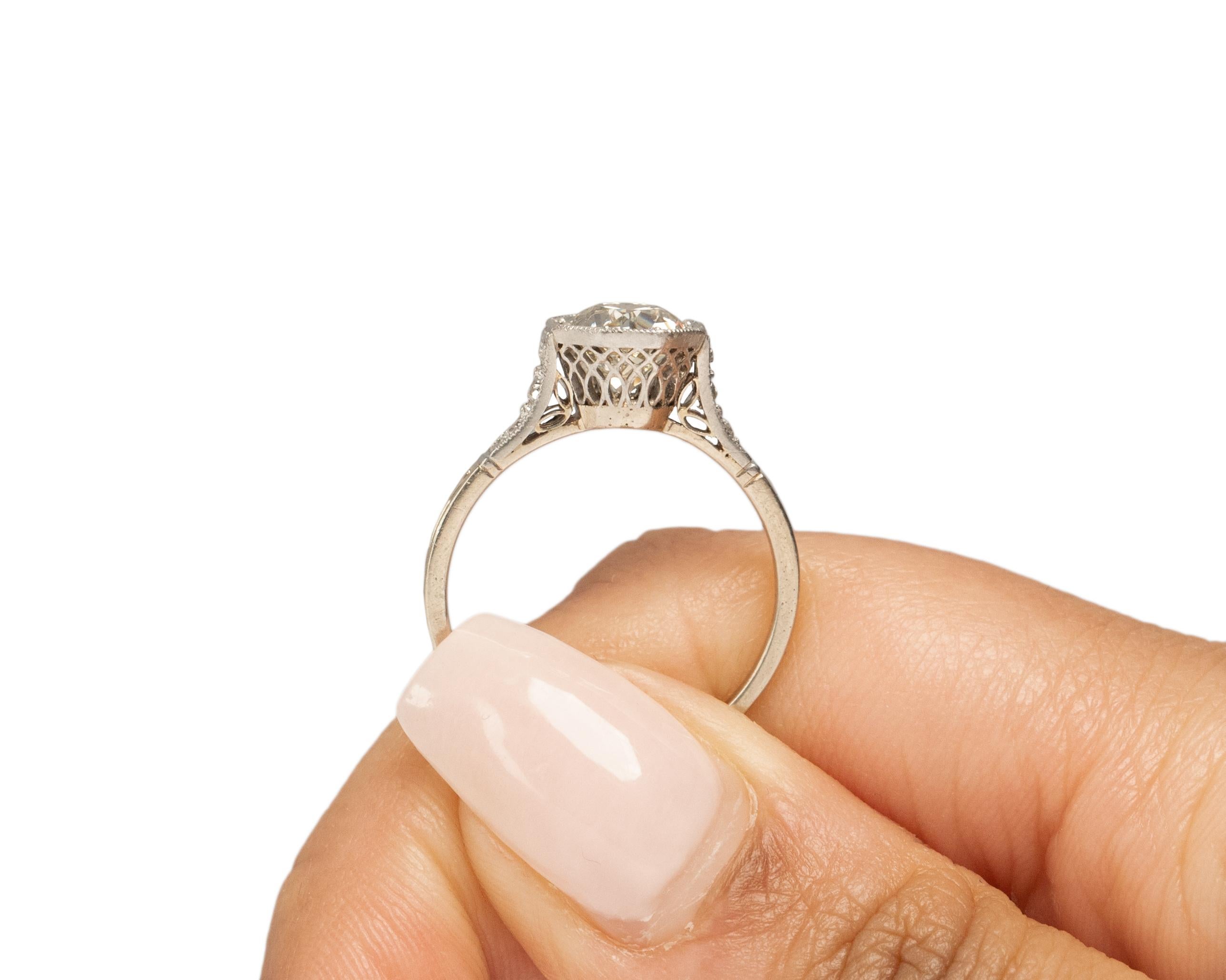 Bague de fiançailles en platine et or 14 carats avec diamant édouardien certifié GIA de 1,29 carat en vente 2