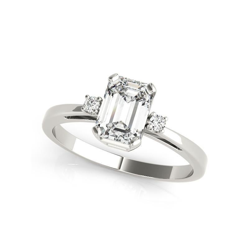 GIA-zertifiziert 1,29 Karat Smaragd Drei-Stein 18K Weißgold Diamantring (Smaragdschliff) im Angebot