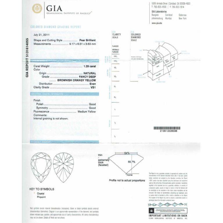 Bague de fiançailles avec halo de diamants de couleur fantaisie de 1,29 carat certifiés par le GIA en vente 1