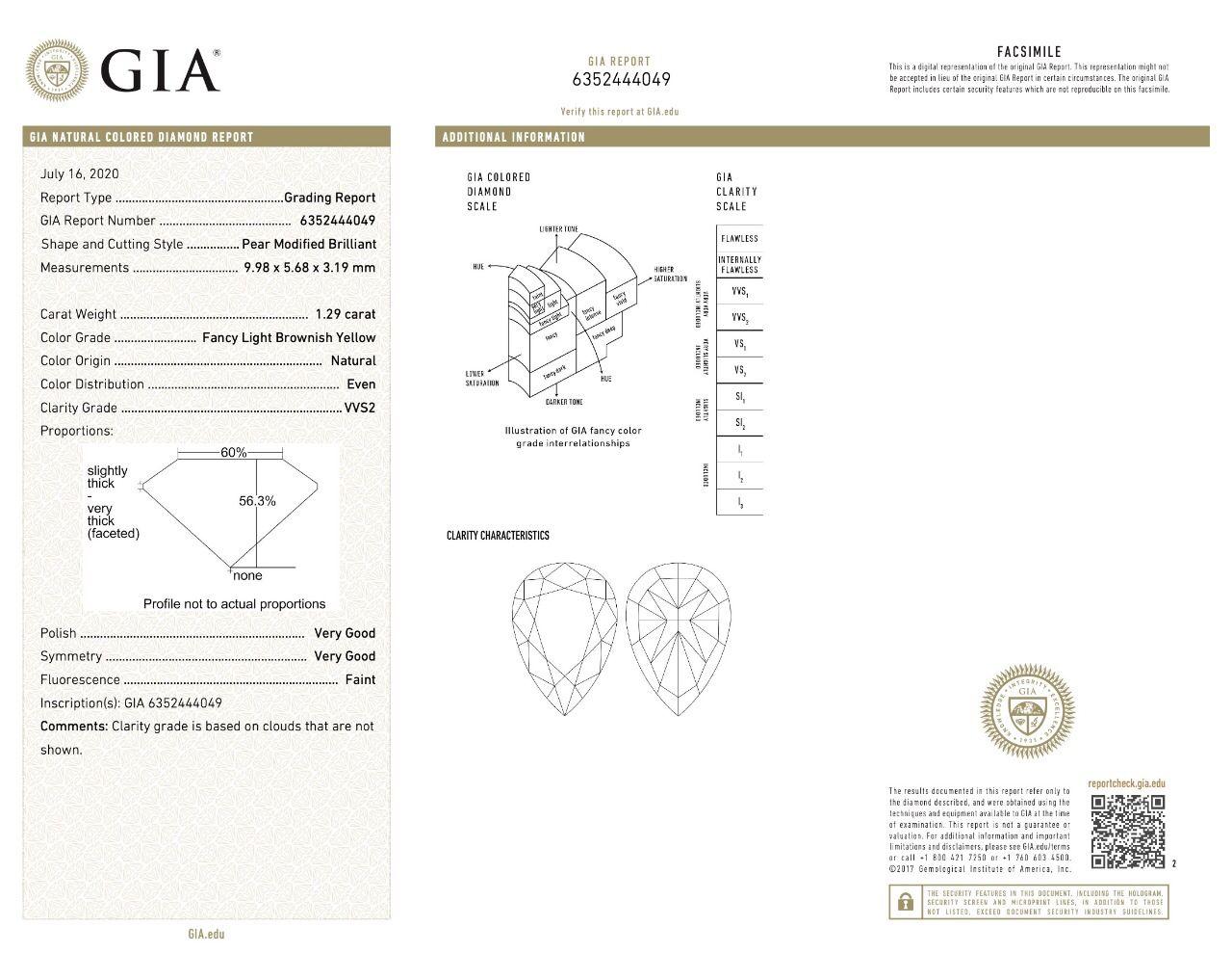 GIA Certified 1.29 Carat fancy light brownish yellow VVS2 Clarity Diamond Ring For Sale 3