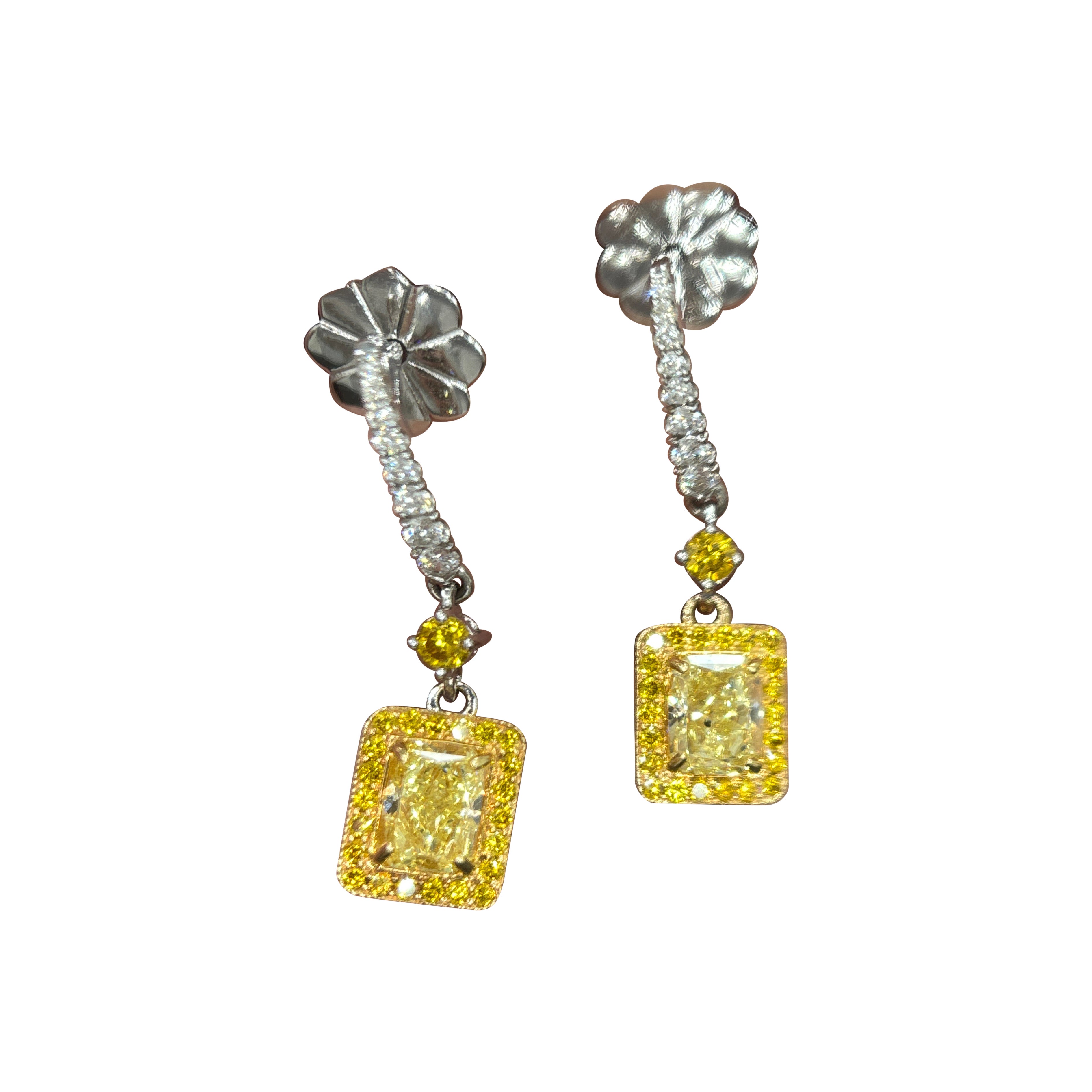 GIA Certified 1.29 Carat Fancy Yellow White Diamond Yellow Diamond Gold Earrings