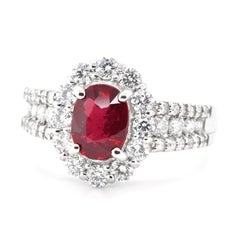 GIA Certified 1.29 Carat Natural Untreated Ruby and Diamond Ring Set in Platinum