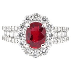 GIA Certified 1.29 Carat Natural Untreated Ruby and Diamond Ring Set in Platinum
