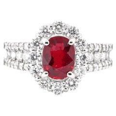 Bague en platine sertie d
un diamant et de rubis naturel non traité de 1,29 carat, certifié GIA