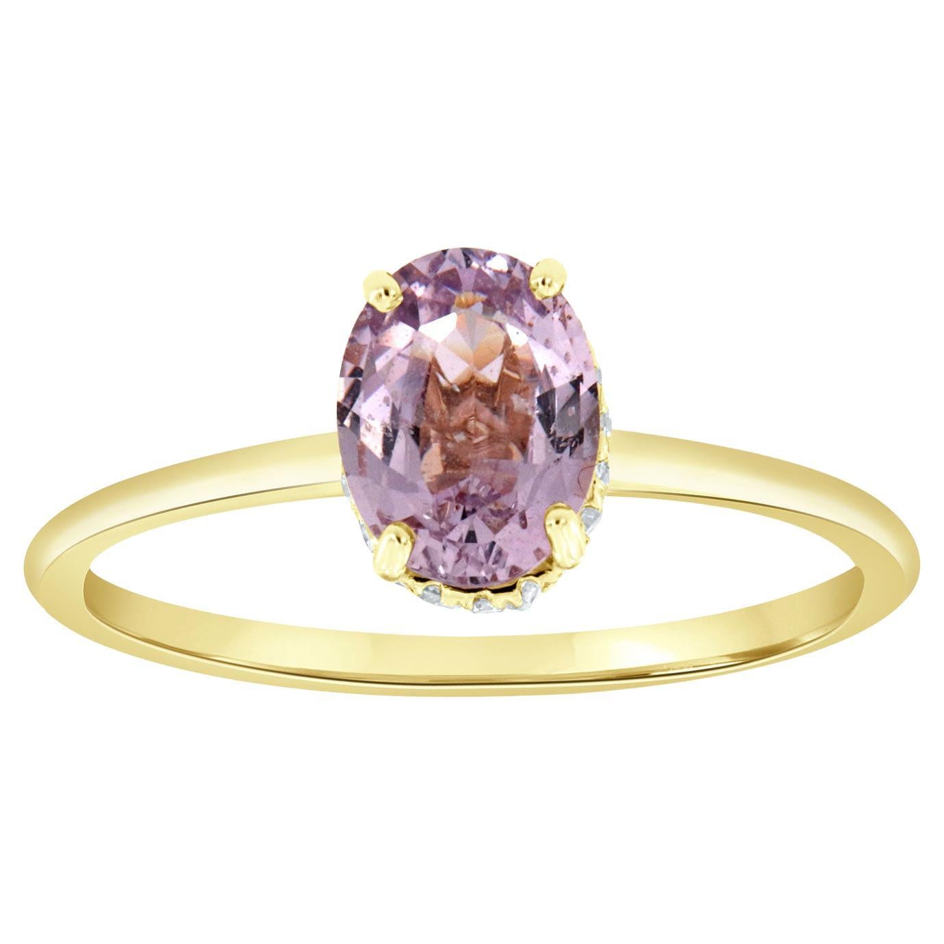 GIA Certified 1.29 Carat Oval Pinkish Purple No Heat Hidden Halo Diamond Ring