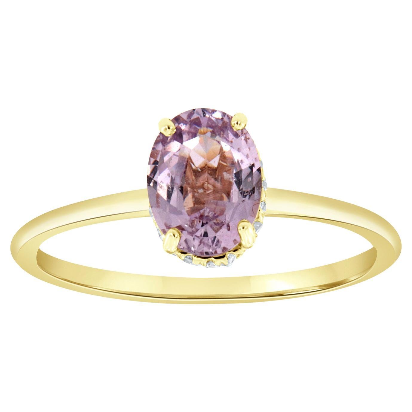 GIA Certified 1.29 Carat Oval Pinkish Purple No Heat Hidden Halo Diamond Ring