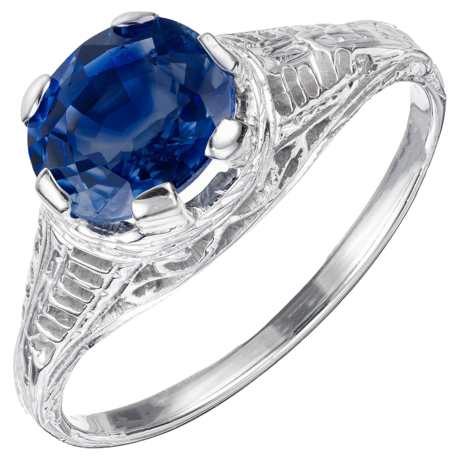 GIA Certified 1.29 Carat Sapphire White Gold Engagement Ring For Sale