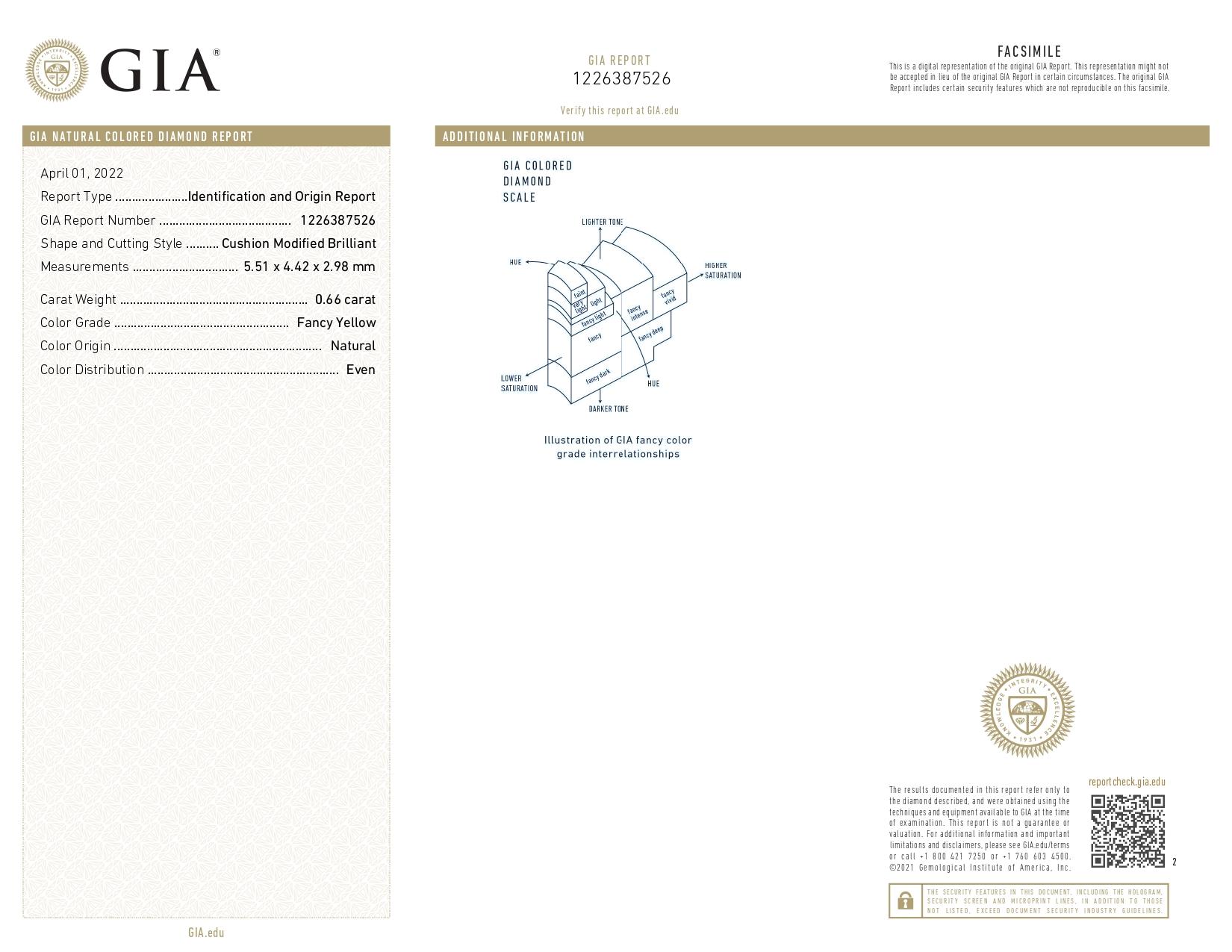 Women's GIA Certified 1.29 Carats Fancy Yellow Diamond Earrings in 18k White Gold For Sale