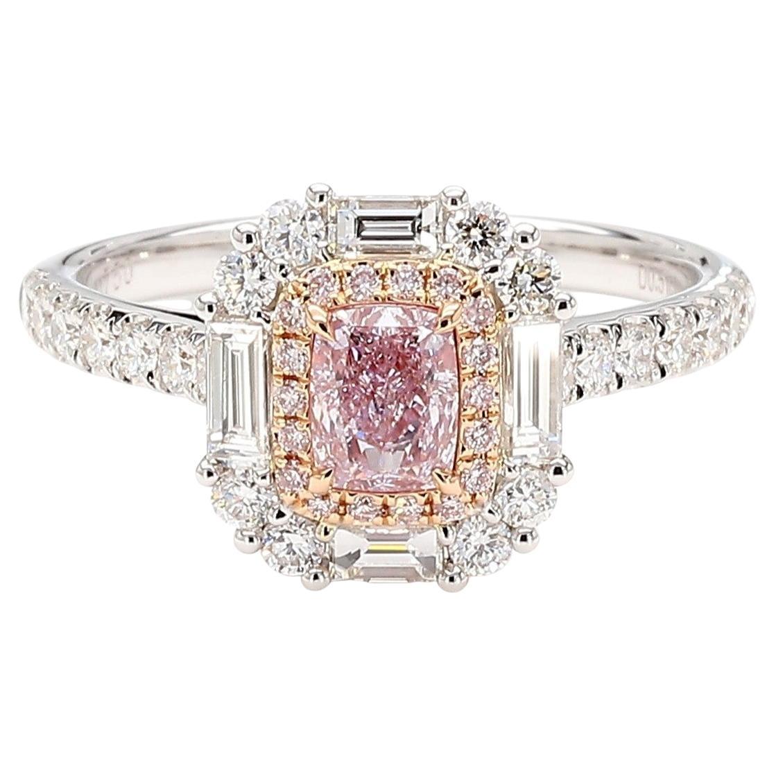GIA Certified 1.29 Carats Pink Diamond Cushion Cut Ring in 18K White Gold