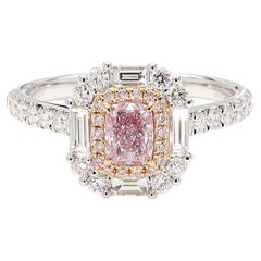 Bague en or blanc 18 carats certifiée GIA avec 1,29 carats de diamant rose taille coussin