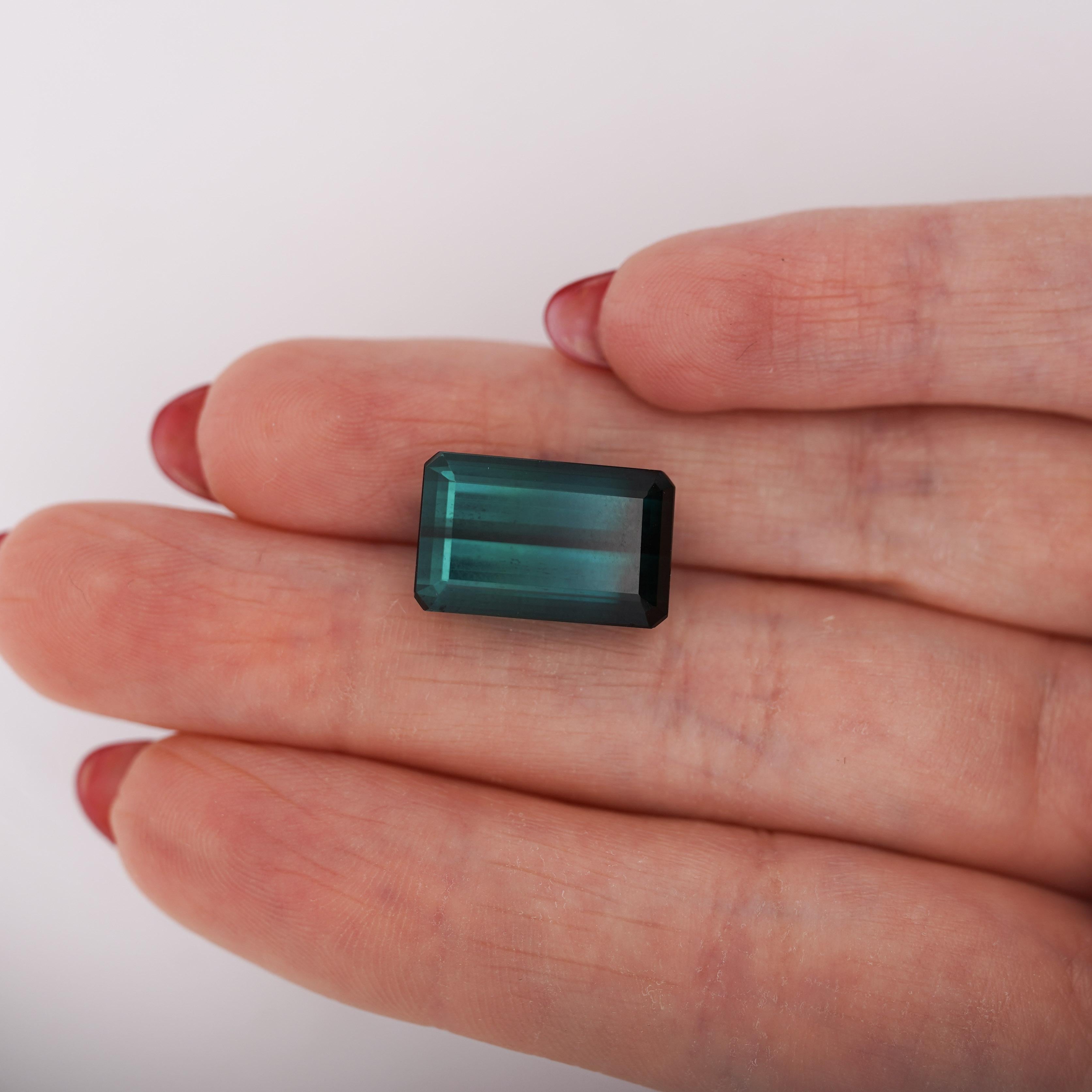 GIA zertifiziert 12,95 Karat Smaragdschliff Blauer Indicolith Turmalin Lose Edelstein im Angebot 5
