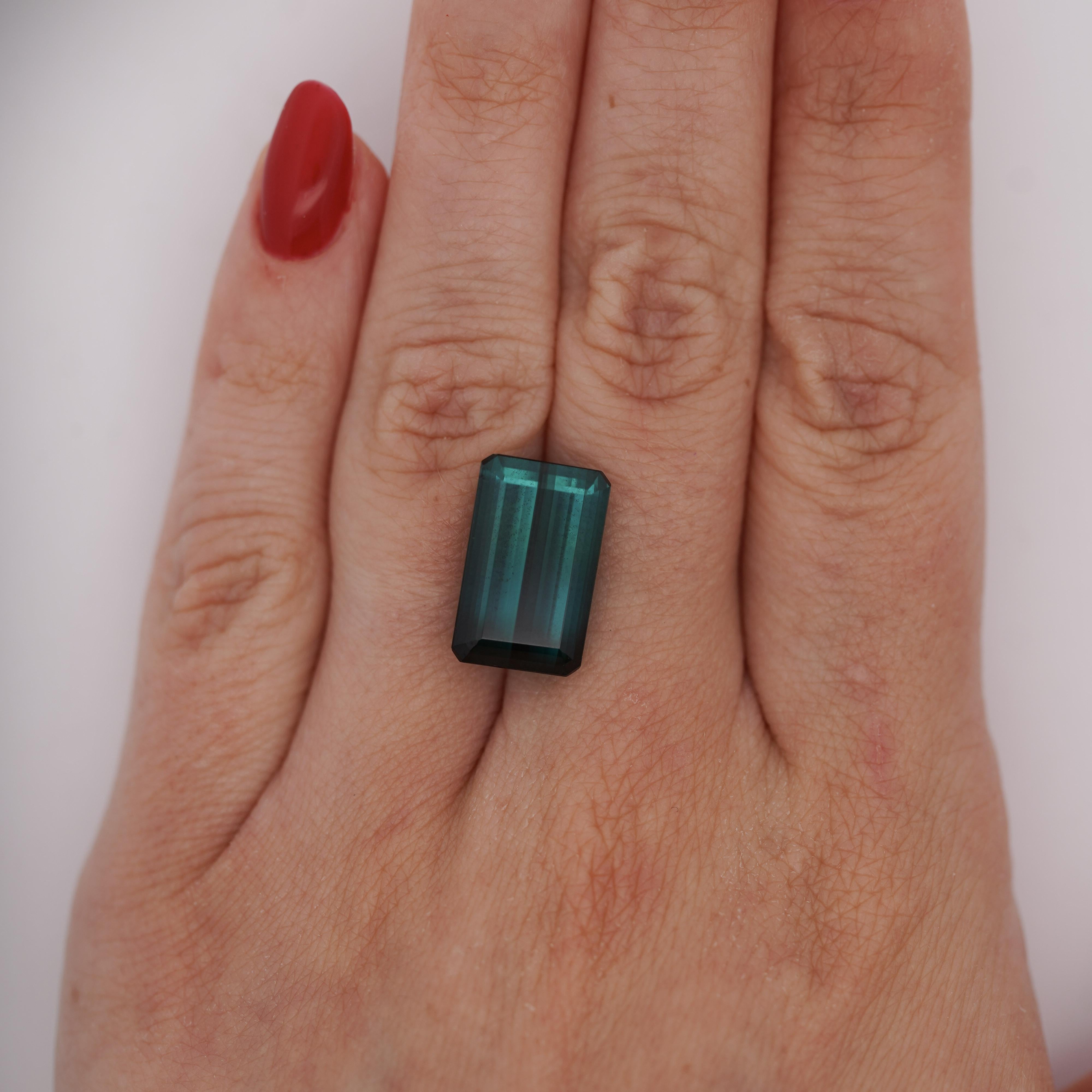 GIA zertifiziert 12,95 Karat Smaragdschliff Blauer Indicolith Turmalin Lose Edelstein im Angebot 2