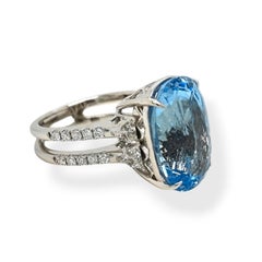 GIA zertifiziert 12,97 Karat Aquamarin Fancy Runde Diamant Gelbgold Ring
