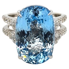 GIA zertifiziert 12,97 Karat Aquamarin Fancy Runde Diamant Gelbgold Ring