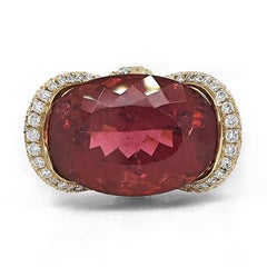Bague en or jaune certifiée GIA de 12.98 carats de tourmaline et de diamant blanc