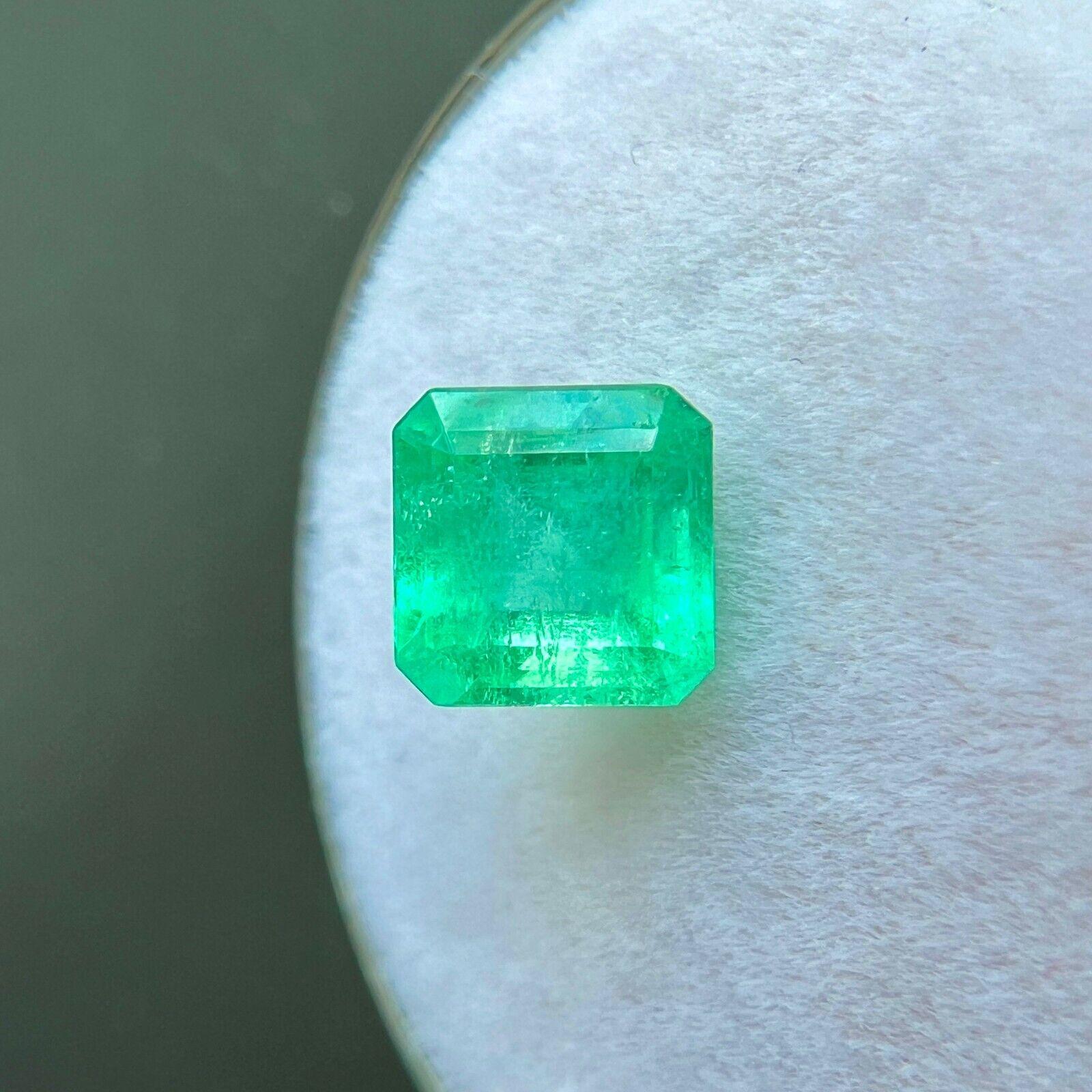 GIA CERTIFIED 1.29ct Colombian Emerald Vivid Green Octagonal Emerald Cut Gem 1