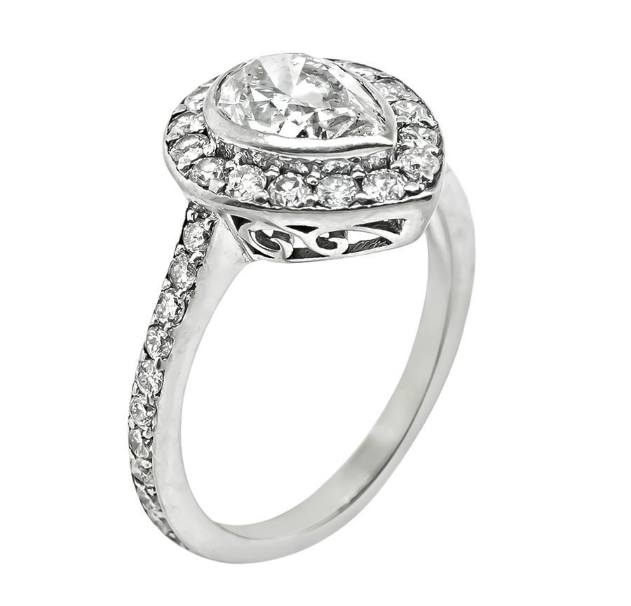 Pear Cut GIA Certified 1.29ct Diamond Engagement Ring For Sale