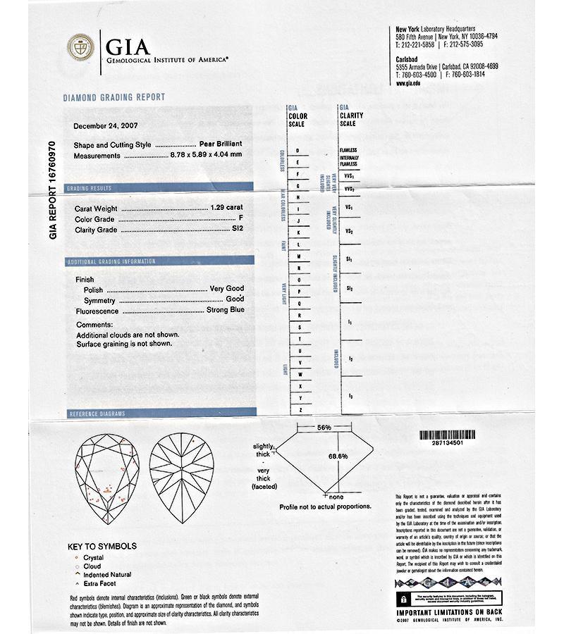 GIA Certified 1.29ct Diamond Engagement Ring In Good Condition For Sale In New York, NY