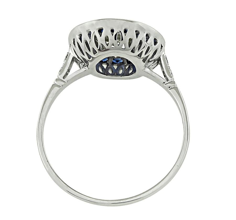 Taille ronde Bague de fiançailles Halo certifié GIA 1,29ct diamant saphir en vente