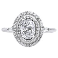 GIA-Certified 1.29TCW Oval Diamond Art Deco Double Halo Ring in 18K White Gold