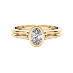 GIA Certified 1.2ct Oval Bezel Solitaire Double Band Diamond Ring
