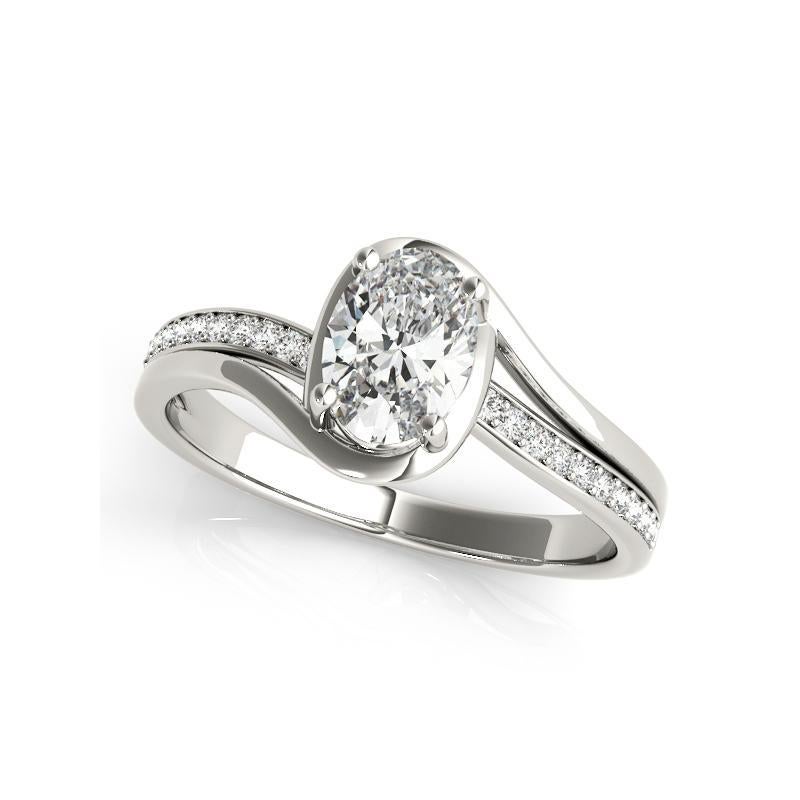 Taglio ovale GIA Certified 1.2ct Oval Curved Halo Split Band Pave Diamond Ring in vendita