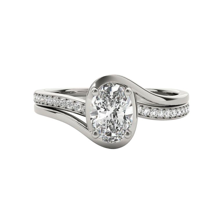 GIA Certified 1.2ct Oval Curved Halo Split Band Pave Diamond Ring