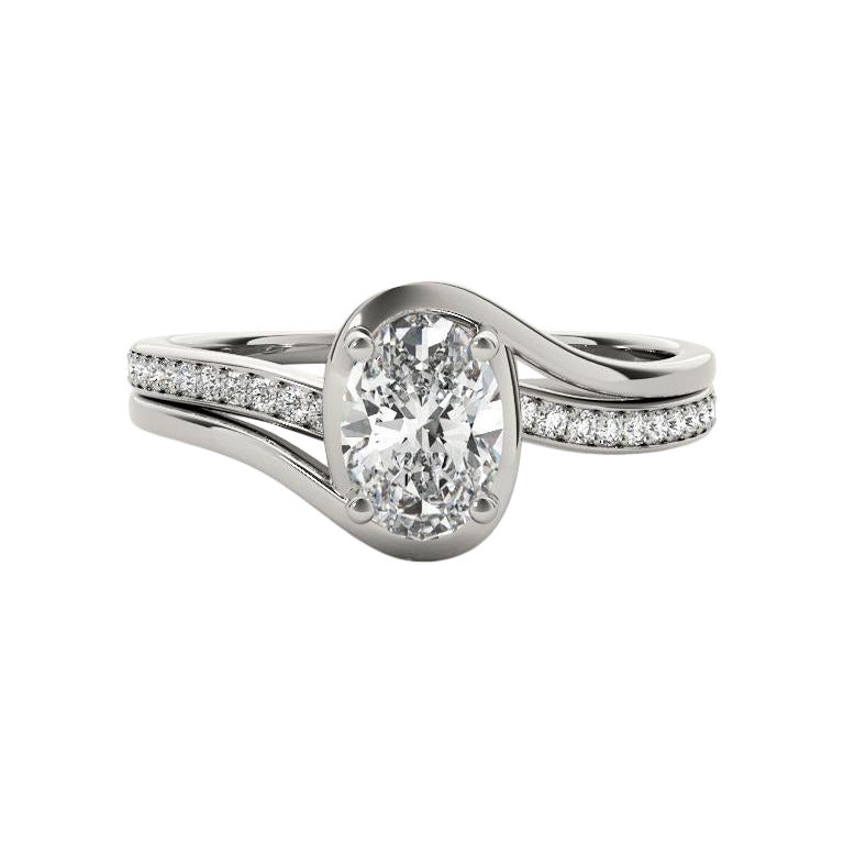 GIA Certified 1.2ct Oval Curved Halo Split Band Pave Diamond Ring
