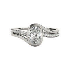 GIA Certified 1.2ct Oval Curved Halo Split Band Pave Diamond Ring