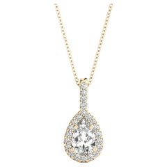 GIA Certified 1.2ct Pear Diamond Halo Yellow Gold Pendant Necklace