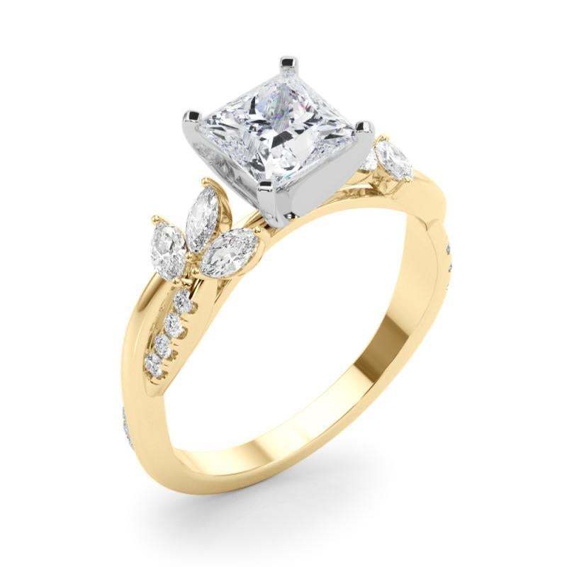 Bague en diamant certifié GIA 1,2ct Princesse entrelacée Garden Flower Vine Pour femmes en vente